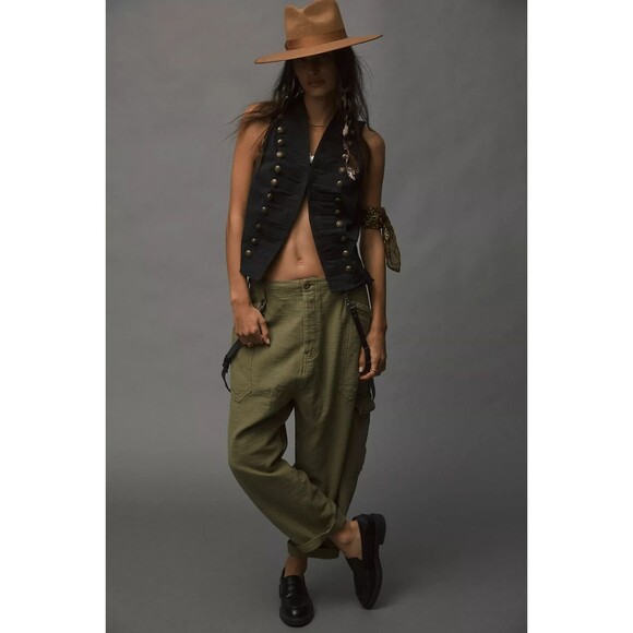 Free People Bay To Breakers Pants Low-Rise Slouchy Cargo Solid Cotton XS 278712